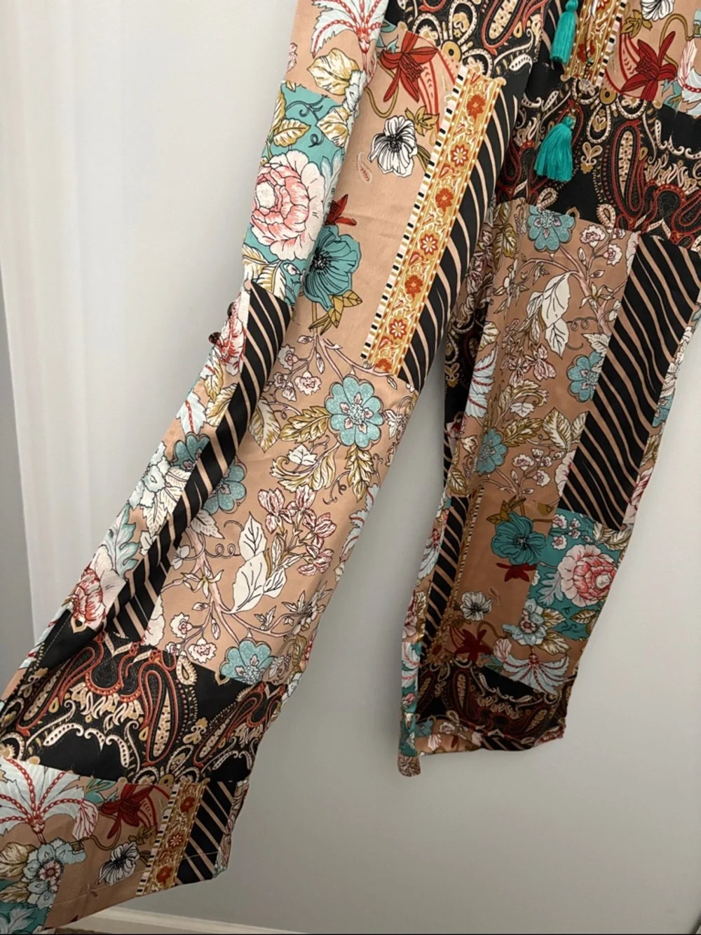 Boho Festival Patchwork Floral Paisley Wide Leg Pants Small Indie FairyCore - Picture 4 of 8